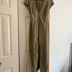 Free People Sage Green Maxi Dress with Button Detail